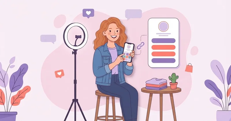 Lojista mostra no celular o perfil da loja ligado a uma página de links com os botões do catálogo