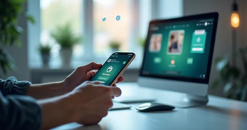 Comparação lado a lado: pessoa atendendo clientes pelo celular e um computador com uma loja virtual tradicional na tela