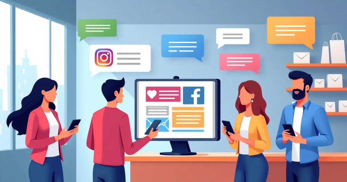 Loja física com redes sociais e WhatsApp em destaque.